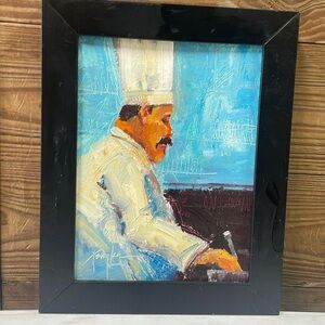 Original signed painting of chef. Kitchen or restaurant art. Professional framed